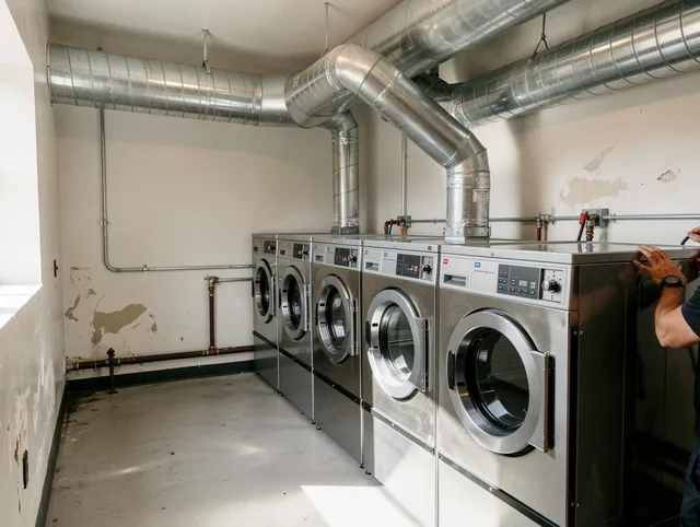 Killingly Dryer Vent Cleaning team performing large-scale commercial dryer vent cleaning in Killingly