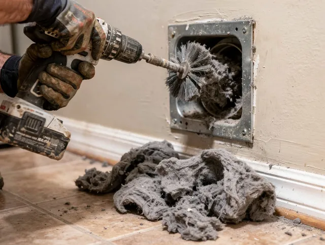 Certified Killingly Dryer Vent Cleaning technician performing dryer vent cleaning in Killingly
