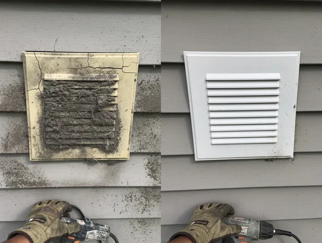 Killingly Dryer Vent Cleaning technician installing high-quality dryer vent cover at a residential property in Killingly